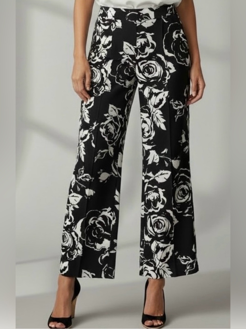 Lauren Ralph Lauren Black & White Floral Wide-Leg Pants size 6